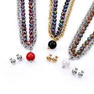(Jewelry Parties Factory Sale), 304 Stainless Steel Stud Earrings & Necklace Jewelry Sets, with Glass and Acrylic Beads, Mixed Color, 16.1 inch~16.7 inch(41~42.5cm), 12x6mm, Pin: 0.7mm(SJEW-L133-10P)