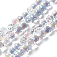 Electroplate Glass Beads Strands, Top Drilled Beads, AB Color Plated, Teardrop, AB Color Plated, 13.5x9.5mm, Hole: 0.9mm, about 120pcs/strand, 23.23''(59cm)(EGLA-L031-AB01)