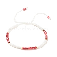 Glass Seed Beaded Bracelet, Adjustable Bracelet for Women, Red, Inner Diameter: 2-3/8~3-3/4 inch(5.9~9.6cm)(BJEW-JB08199-03)
