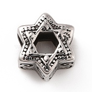 304 Stainless Steel European Beads, Large Hole Beads, Star of David, Antique Silver, 9.5x11x7.5mm, Hole: 5mm(STAS-M301-41AS)