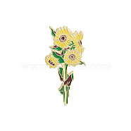 Creative Zinc Alloy Brooches, Enamel Lapel Pin, with Iron Butterfly Clutches or Rubber Clutches, Flower, Golden, Champagne Yellow, 30x18mm, Pin: 1mm(JEWB-R015-045)