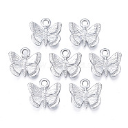 Alloy Charms, Cadmium Free & Lead Free, Butterfly, Platinum, 12x12.5x3mm, Hole: 1.8mm(PALLOY-T073-04P-RS)