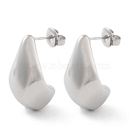 304 Stainless Steel Teardrop Stud Earrrings, Half Hoop Earrings, Stainless Steel Color, 22.5x13mm(EJEW-P258-06P)