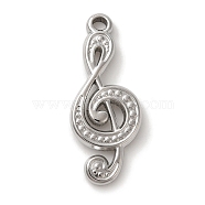 304 Stainless Steel Pendants, Musical Note Charm, Stainless Steel Color, 28x11x2.5mm, Hole: 1.8mm(STAS-C110-05P)