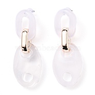 (Jewelry Parties Factory Sale)Imitation Gemstone Style Acrylic Dangle Stud Earrings, with CCB Plastic Linking Rings, Steel Pin and Ear Nuts, Oval, White, 60.5x20x18mm, Pin: 0.6mm(EJEW-JE04344)