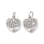 Rack Plating Brass Charms, with Jump Ring, Lead Free & Cadmium Free, Hollow, Heart with Tree of Life Charm, Platinum, 12x10x1.5mm, Hole: 3mm(KK-F849-03P)