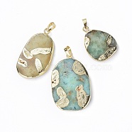 Natural Chrysoprase Pendants, with Golden Tone Brass Findings, Oval, 32~46x23.5~30x5.5~6.5mm, Hole: 5x8mm(G-L479-41)
