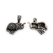 Brass Rhinestone Animal Pendants, Elephant Necklace Pendants, Nickel Free, Antique Silver, 21x16x6mm, Hole: 4x7mm(KK-J186-65AS-NF)