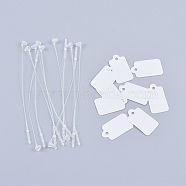 Rectangle Jewelry Display Paper Price Tags, with Plastic Zip Ties Cable Ties, White, Tag: 23x13x0.2mm, Hole: 2mm, Cable Tie: 82x4mm, hole: 2mm, about 500sets/bag(X-CDIS-F001-01)