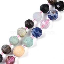 Natural Mixed Gemstone Beads Strands, Faceted, Lantern, with Seed Beads, 9~10mm, Hole: 0.9mm, about 34~35pcs/strand, 15.51~15.67 inch(39.4~39.8cm)(G-G182-B23-04)