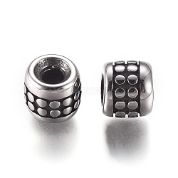 304 Stainless Steel Beads, Column, Antique Silver, 6x5.5mm, Hole: 2mm(STAS-G232-01AS)