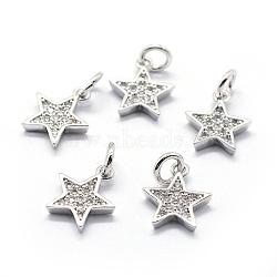 Brass Micro Pave Cubic Zirconia Charms, Star, Platinum, 11.5x10x2mm, Hole: 3mm(ZIRC-G087-35P)