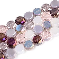 Electroplate Glass Beads Strands, Flat Round, Faceted, Medium Purple, 7.5~8x4~5mm, Hole: 1~1.4mm, about 25~27pcs/strand, 7.28~7.48 inch(18.5~19cm)(EGLA-N022-03A-A02)