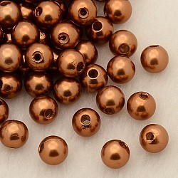 Imitation Pearl Acrylic Beads, Dyed, Round, Chocolate, 6x5.5mm, Hole: 1.5~2mm, about 4500pcs/pound(PL609-12)