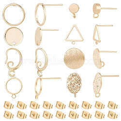 DIY Earring Making Finding Kit, Inlcuding Triangle & Flat Round & Oval Brass Stud Earring Findings & Earring Hooks & Ear Nuts, Real 18K Gold Plated, 36Pcs/box(KK-BC0012-20)