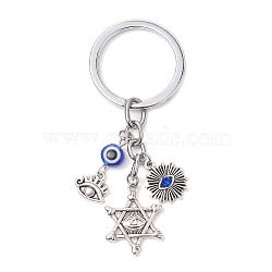 Resin & Tibetan Style Alloy Keychains, with Alloy Split Key Rings, Star, 8.2cm, Star: 25x19mm(KEYC-JKC00780-01)