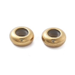 304 Stainless Steel Spacer Beads, with Silicone, Ion Plating(IP), Flat Round, Real 14K Gold Plated, 8x3.5mm, Hole: 2mm(STAS-M111-23G-01)