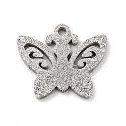 304 Stainless Steel Pendants, Textured, Butterfly, Stainless Steel Color, 10x12x1mm, Hole: 1mm(STAS-J040-15B-P)