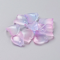 Glass Charms, Dyed & Heated, Frosted, Petal, Lilac, 13x11x4mm, Hole: 1mm(EGLA-L025-B04)