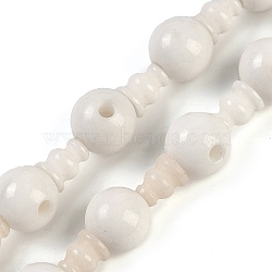 Natural White Jade 3-Hole Guru Beads Strands, for Buddhist Jewelry Making, T-Drilled Beads, Gourd, 20x12mm, Hole: 1.8mm and 2mm(G-H064-E03-01)