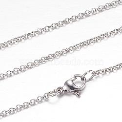 Tarnish Resistant 304 Stainless Steel Rolo Chain Necklaces, with Lobster Claw Clasps, Stainless Steel Color, 19.6 inch(50cm), 2mm(STAS-G083-55P)