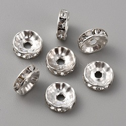 50Pcs Alloy Rhinestone Spacer Beads, Flat Round/Disc, Silver, Crystal, 10x3.5mm, Hole: 2mm(ALRI-SZC0003-05S-07)