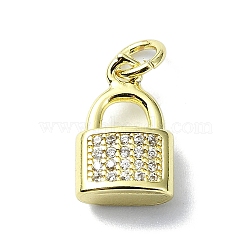 Brass Micro Pave Claer Cubic Zirconia Charms, with Jump Ring, Real 18K Gold Plated, Lock, 12.5x8x4mm, Hole: 3mm(KK-H475-50G-08)