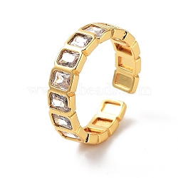 Rectangle Brass Micro Pave Cubic Zirconia Open Cuff Ring for Women, Golden, Clear, 5mm, Adjustable(RJEW-Z044-04G-03)