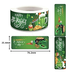 Saint Patrick's Day Theme PET Waterproof Self Adhesive Stickers, for DIY Scrapbooking, Photo Album Decoration, Green, 25.4x76.2mm, 500pcs/roll(PW-WG32274-05)