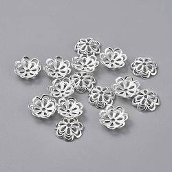 Alloy Fancy Bead Caps, Cadmium Free & Lead Free, Flower, Silver Color Plated, 14x4mm, Hole: 2mm(PALLOY-00791-S-RS)