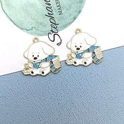 Alloy Enamel Pendants, Golden, Dog with Book Charm, Deep Sky Blue, 28x27mm(PW-WG65224-01)