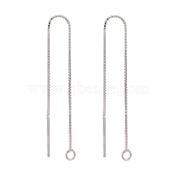 925 Sterling Silver Ear Stud Findings, Carved with 925, Ear Thread, with Box Chain, Silver, 80x1mm, Hole: 1mm, Pin: 0.8mm(STER-I014-01S-A)