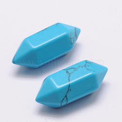 Dyed Faceted No Hole Howlite Double Terminated Points, for Wire Wrapped Pendants Making, 20x9x9mm(G-K034-20mm-03)