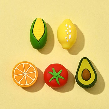 5Pcs 5 Styles Food Grade Eco-Friendly Silicone Focal Beads, Chewing Beads For Teethers, DIY Nursing Necklaces Making, Mixed Color, 21~27x15~18x10.5~16.5mm, Hole: 2mm, 1pc/style