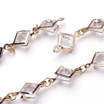 Iron Acrylic Rhinestone Handmade Chains, Unwelded, Rhombus, Golden, 39.3 inch