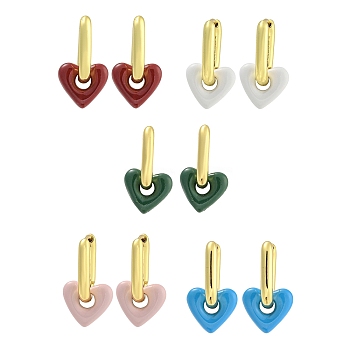 Rack Plating Heart Brass Enamel Hoop Earrings for Women, Cadmium Free & Lead Free, Long-Lasting Plated, Real 18K Gold Plated, 22x12mm