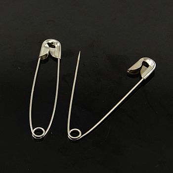 Iron Safety Pins, Platinum, 45x10x3mm, Pin: 0.8mm, about 500pcs/bag