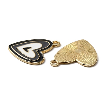 Alloy Enamel Pendants, Golden, Heart Charms, Black, 21x19x1mm, Hole: 1.8mm