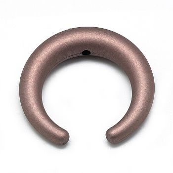 Rubberized Style Acrylic Beads, Double Horn/Crescent Moon Bead, Saddle Brown, 34x36x8mm, Hole: 2mm
