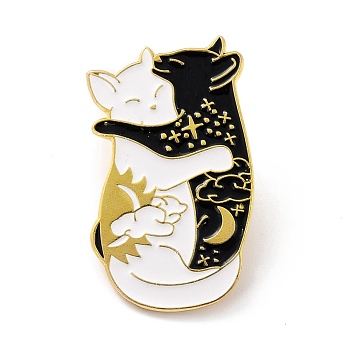 Hugging Cat Enamel Pin, Cute Alloy Enamel Brooch for Backpacks Clothes, Light Gold, White, 35x23x9.5mm
