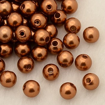 Imitation Pearl Acrylic Beads, Dyed, Round, Chocolate, 6x5.5mm, Hole: 1.5~2mm, about 4500pcs/pound