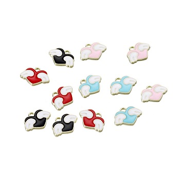 Alloy Enamel Pendants, Light Gold, Heart with Wing Charm, Mixed Color, 13.1x17.9mm