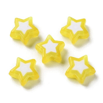 Star Acrylic Beads, Bead in Bead, Yellow, 8.5x9x4mm, Hole: 1.8mm, about 2941pcs/500g
