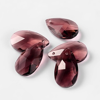 Faceted Teardrop Glass Pendants, Rosy Brown, 22x13x7mm, Hole: 1mm
