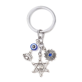 Resin & Tibetan Style Alloy Keychains, with Alloy Split Key Rings, Star, 8.2cm, Star: 25x19mm
