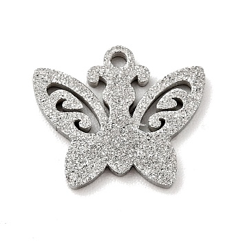 304 Stainless Steel Pendants, Textured, Butterfly, Stainless Steel Color, 10x12x1mm, Hole: 1mm