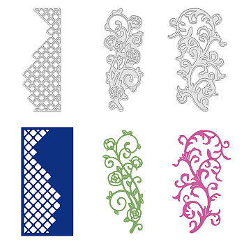 GLOBLELAND 3Pcs 3 Style Carbon Steel Cutting Dies Stencils, for DIY Scrapbooking/Photo Album, Decorative Embossing DIY Paper Card, Mixed Patterns, 1pc/style