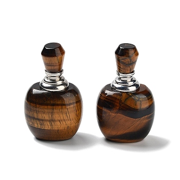 Natural Tiger Eye Dropper Bottles, with 304 Stainless Steel Findings, SPA Aromatherapy Essemtial Oil Empty Bottletle, 4.05x3.2x6.5cm