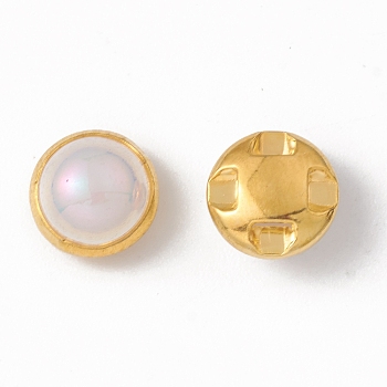 ABS Imitation Pearl Buttons, with Iron Settings, Garments Accessories, Half Round, Floral White, 8.5x5.5mm, Hole: 0.7mm