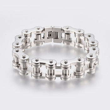 Men's 201 Stainless Steel Bracelets, Motorcycle Chain Bracelets, Stainless Steel Color, 9 inch(230mm), 15x7.5mm